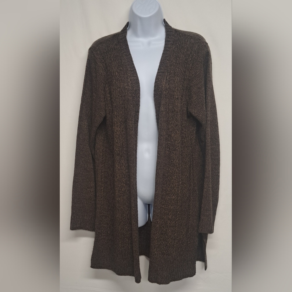 Karen Scott XL Brown Open Front Cardigan Long Sleeve Long Length Stretch